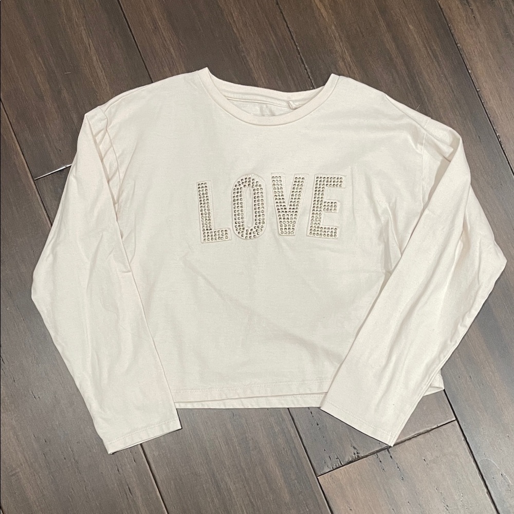 Girls Cream Long Sleeve 'LOVE' Top